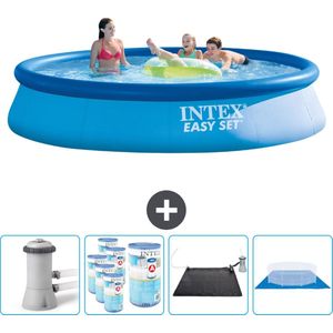 Intex Rond Opblaasbaar Easy Set Zwembad - 396 x 84 cm - Blauw - Inclusief Pomp Filters - Solar Mat - Grondzeil