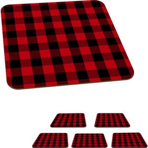 Onderzetters voor glazen - Plaid - Rood - Zwart - 10x10 cm - Glasonderzetters - 6 stuks
