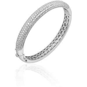 Jewels Inc. - Armband - Bangle Half Bol gezet met Zirkonia - 8mm Breed - Maat 64 - Gerhodineerd Zilver 925 - SBD8-64 - Sieraad - Dames - Zilverkleurig
