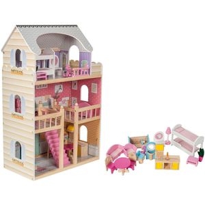 DailySupplies® Poppenhuis - Houten Poppenhuis met Meubels - Kinderspeelgoed 1 jaar en Ouder - Geel