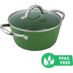 BY C&P© Go Green Kookpot met deksel 22 cm groen - Inductie - PFAS vrij - Vaatwasser geschikt