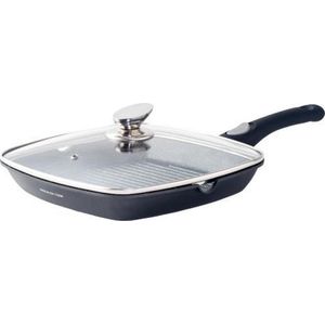 Cheffinger Grillpan met Deksel - 28 cm - Aluminium - Zwart