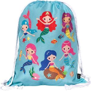 Mermaid Gymtas voor meisjes, aan beide zijden bedrukt met kleurrijk zeemeerminnenmotief, 40 x 32 cm, wasmachinebestendig, geschikt voor sport, school, vrije tijd, kleuterschool, kribbe, reizen