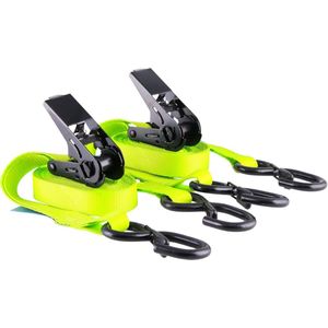 Spanbanden met ratel - 4 meter lengte - 25 mm breedte - neon-geel - S-haak - 800 kg - DIN EN 12195-2