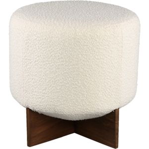 PTMD Vanna Cream poly round pouf wooden cross base