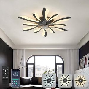 Mrs. Joness - 5 Vleugel Ventilator Lamp - Dimbaar Met Afstandsbediening - Zwart - Plafondventilator Met LED - Woonkamerlamp - Moderne lamp - Plafonniere