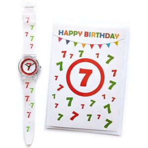 Happy Birthday Wenskaart 7 Jaar + Verjaardag Horloge Kind 7 Jaar - HOR-7