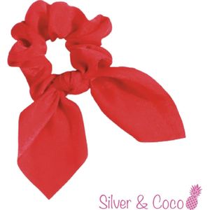 SilverAndCoco® - Scrunchie Wokkel met Strik Elastiek Haarband Festival Scrunchies / Brede Haarstrik Haarelastieken met Lint Dames / Elastische Rode Haarbanden - Rood