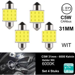 ( Set 4 Stuks ) C5W 31mm Wit 6000K 12V LED CANbus Geschikt met ESP CHIP foutloos - 3030 SMD - 6000 Kelvin -950 Lumen