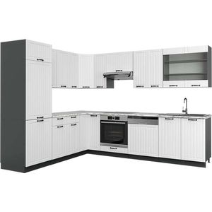 Vicco Fame-Line Hoekkeuken – 227 x 287 cm , WB Marmer Landhuis wit/antraciet , WB Marmer