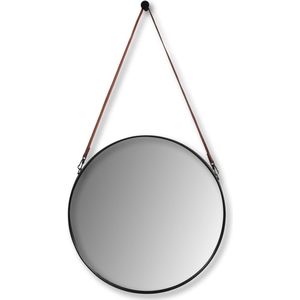 Frye Wandspiegel -ø60 cm - Zwart/Bruin - Metaal - spiegel rond, spiegel goud, wandspiegel, wandspiegel rechthoek, wandspiegel industrieel, wandspiegel zwart, wandspiegel rond, wandspiegels woonkamer, decoratiespiegel