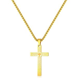 Fako Bijoux® - Cubaans Kruis Voor Mannen - Ketting Met Kruis - Heren Ketting - Holy Cross - 29x45mm - 50cm - 2mm - Stainless Steel - RVS - Staal - Goudkleurig