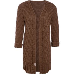 Knit Factory Sally Gebreid Dames Vest - Grof gebreid bruin damesvest - Cardigan voor de herfst en winter - Middellang vest reikend tot boven de knie - Tobacco - 36/38