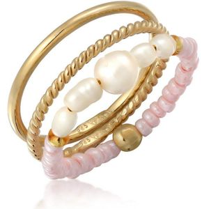 Elli Dames Ring Dames zomer festival set met zoetwater gekweekte parels in 925 sterling zilver verguld