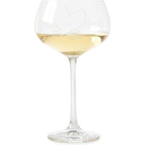 Riviera Maison witte wijnglas met gegraveerd hart - With Love White Wine Glass - Transparant - Glas 550ml - 1 stuk