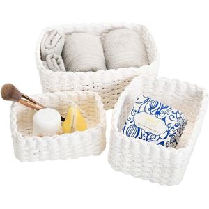 Opbergmand van biologisch handwerk van papier - Milieuvriendelijke opbergdozen wit - Opvouwbaar voor accessoires make-up - Set van 3