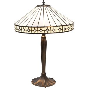 HAES DECO - Tiffany Tafellamp Ø 40x58 cm Wit Beige Glas Tiffany Bureaulamp Tiffany Lampen Glas in Lood