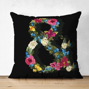 Velvet kussenhoes - Letter & van bloemen op zwart - 45x45 cm - Kussenloop - Fluweel - Valentijn Cadeau