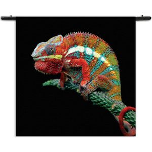 Velours Wandkleed De Kameleon Zittend Op Plant Rechthoek Vierkant XL (150 X 150 CM) - Wandkleden - Met roedes