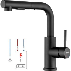 Lonheo max Keukenkraan met Uittrekbare Uitloop - lagedruk keukenkraan - Keukenmengkraan - Handdouche - Uittrekbaar - Mengkraan -Flelang - Zwart - 360° spoelbakxibele S