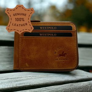 Westpolo Leren Pasjeshouder Unisex – Geschikt voor 8 Pasjes & Briefgeld – Perfect als Cadeau voor Vaderdag, Moederdag, Valentijnsdag en Verjaardagen – Portemonnee & Creditcardhouder Cognac - Met Luxe Cadeaubox - 534C