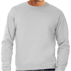 Grote maten sweater / sweatshirt trui grijs met ronde hals voor heren - grijze - basic sweaters XXXXL