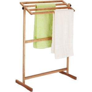 Relaxdays handdoekenrek badkamer - 4 stangen - hout - vrijstaand - theedoekhouder
