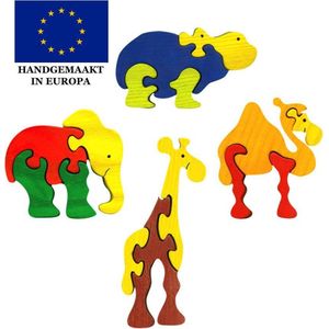 Fauna Speelgoed | Themaset Dierentuin | Houten vormenpuzzelset (4 mini puzzels) | 100% Handgemaakt in Europa