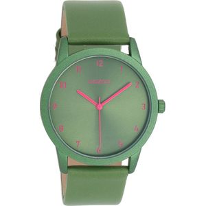 OOZOO Timepieces - Groene horloge met groene leren band - C11056