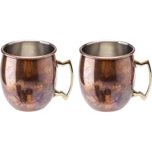 2x Cocktailbekers/cocktailglazen Moscow Mule 450 ml antiek koper - Cocktailglazen