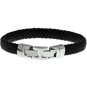 The Jewelry Collection For Men Armband Leer 10 mm 22,5 cm - Staal