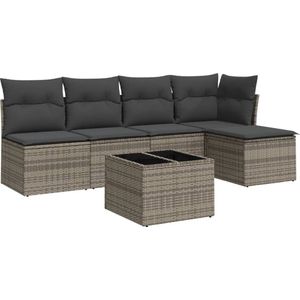 vidaXL 6-delige Loungeset - Poly Rattan - Grijs
