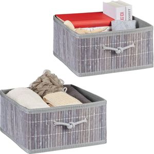 Relaxdays opbergmand kast - set van 2 - opbergmandjes badkamer - mand bamboe - opvouwbaar - grijs