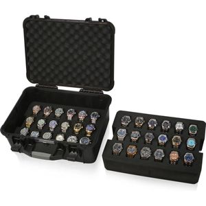 Onverwoestbare horlogekoffer voor 36 horloges - Zwart - Originele Elbrus Horology Timepiece Valet horlogedoos draagkoffer draagbare koffer