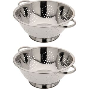 2x Zilveren RVS vergieten/zeven 29 x 13 cm - Keukenbenodigdheden - Kookgerei - Zeef - Vergiet van RVS
