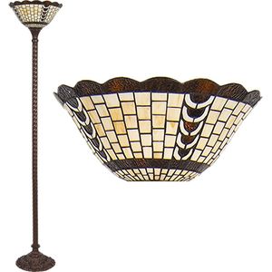 HAES DECO - Tiffany Vloerlamp Ø 38x186 cm Beige Bruin Glas Kunststof Rechthoek Staande Lamp Glas in Lood Tiffany Lamp