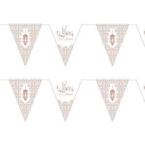 4x stuks Ramadan Mubarak thema vlaggenlijnen/slingers wit/rose goud 6 meter - Suikerfeest/offerfeest versieringen/decoraties