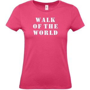 Dames T-shirt Walk of the world |Wandelvierdaagse | vierdaagse Nijmegen | Roze woensdag | Roze | maat XS