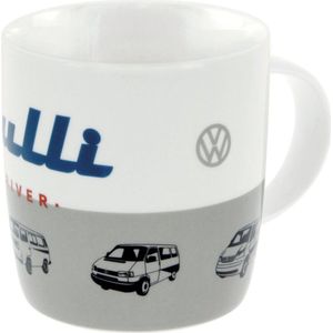 Volkswagen Bus Bulli Driver Emaille Mok - Wit/Grijs