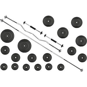 62.5kg Halterset  Gewichtenset Fitness Dumbellset inc 62.5 kg Halterschijven + 2 Dumbellstangen 45cm + Halterstang Recht 180cm + Curl Stang 120cm