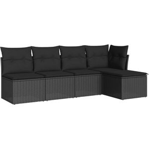 vidaXL 5-delige Loungeset - Poly Rattan - Zwart Loungebank - Lounge Set - Tuinset - Outdoor Furniture - Pe Rattan