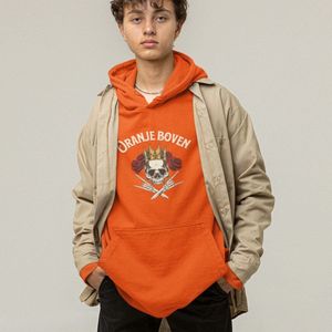 Koningsdag Hoodie Oranje Boven Skull - MAAT XL - Uniseks Fit - Oranje Feestkleding