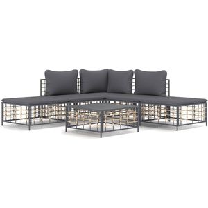 vidaXL - 6-delige - Loungeset - met - kussens - poly - rattan - antracietkleurig