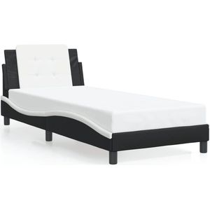 vidaXL - Bedframe - met - hoofdbord - kunstleer - zwart - en - witx200 - cm