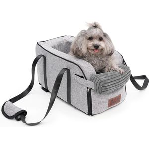 Hondenautostoel - middenconsole - kleine honden en katten - stabiele hondenautostoel - afneembare wasbare hondenstoel - middelgrote honden tot 6 kg - moiré hondenmand auto