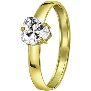 Lucardi Dames Ring hartvorm zirkonia - Ring - Cadeau - Moederdag - 14 Karaat Goud - Geelgoud
