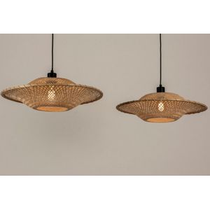 Lumidora Hanglamp 31244 - 2 Lichts - E27 - Zwart - Bruin - Naturel - Metaal