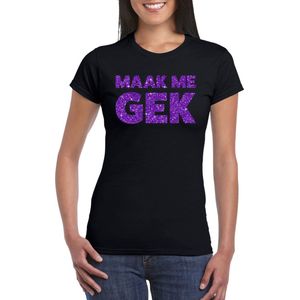 Toppers Zwart Maak Me Gek t-shirt met paarse glitter letters dames - Themafeest/feest kleding XL
