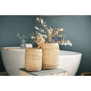 Bodemvaas voor pampasgras - decoratieve vaas grassen - decoratieve container in boho-stijl - houtlook met macramé vlechtwerk - M + L