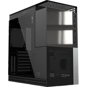 Geometric Future M4 Caliburn Mid/Mini Tower, E-ATX/ATX Gaming PC-behuizing, glas/1,2 mm staal, Type C, verticale GPU-montage, spiegelzwart